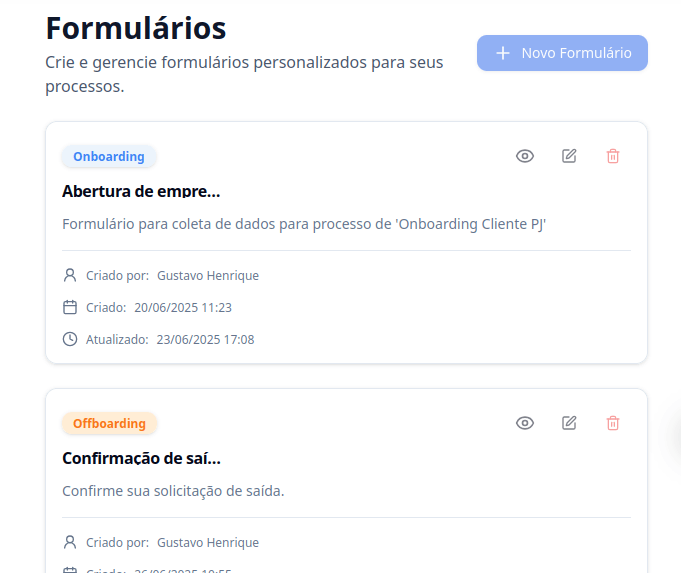 Formulários personalizados para captação de dados e documentos