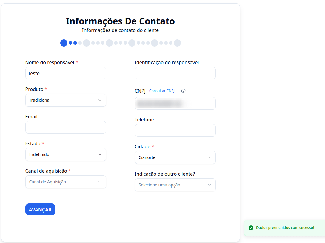 Preencher automaticamente dados do cliente a partir do CNPJ no cadastro