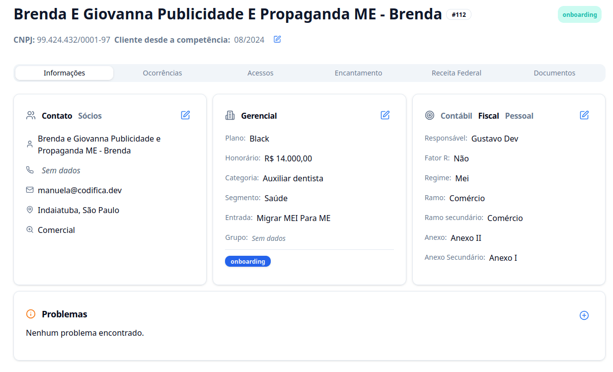Novo layout da página do cliente