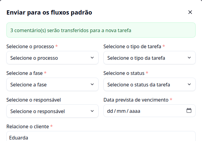 Envie tarefas do fluxo de trabalho para os fluxos padrão