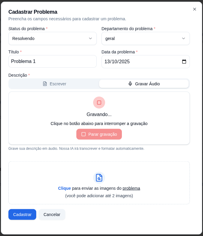 Cadastro de Problemas via Áudio com IA