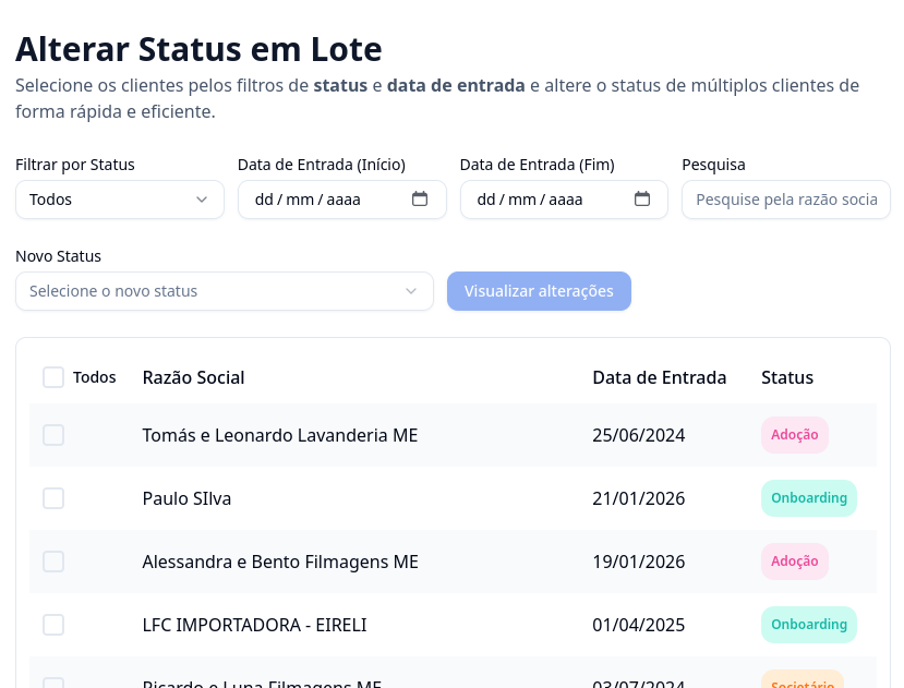 Alterar status do cliente em lote