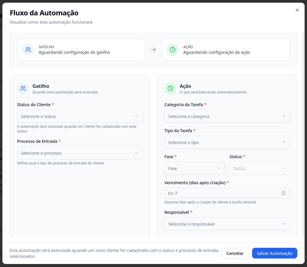 Criação de Tarefa ao cadastrar cliente