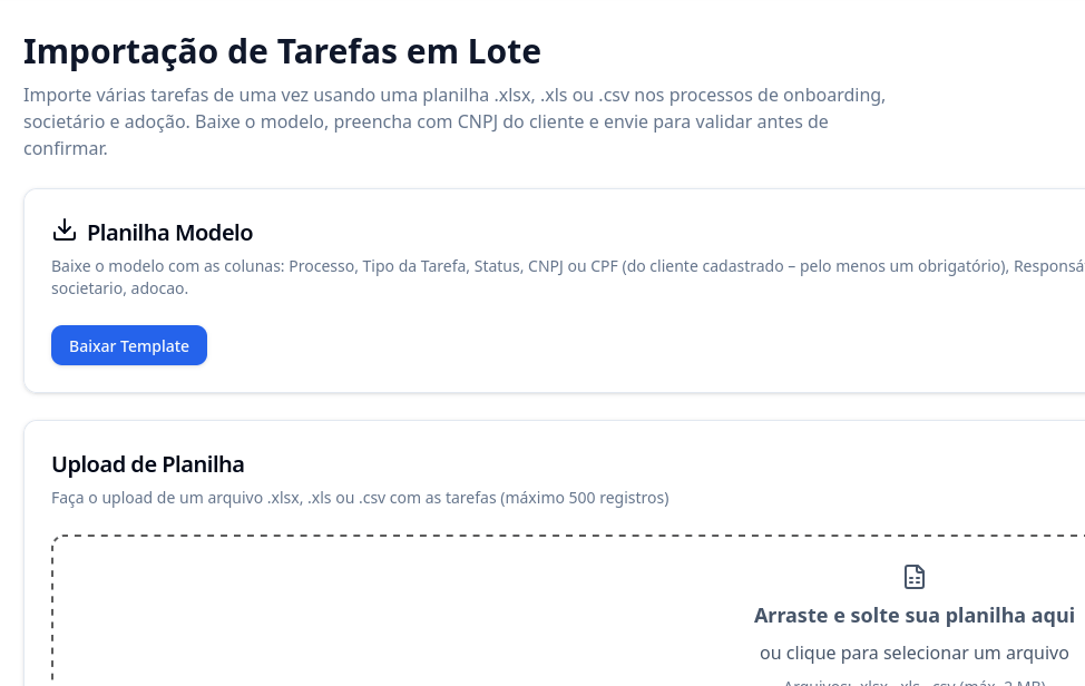 Importar processos em lote